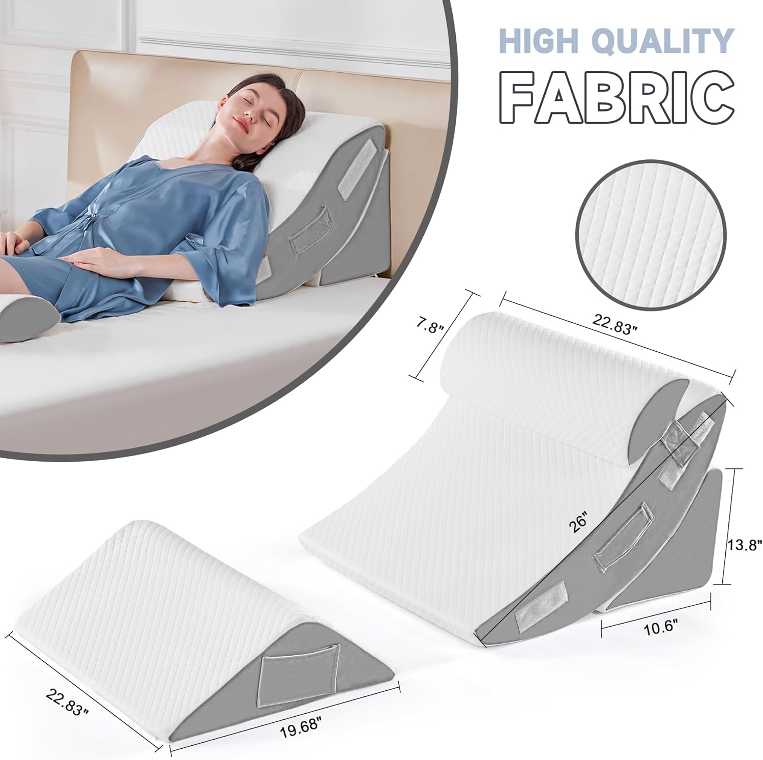 Yojoker 4PCS Orthopedic Bed Wedge Pillow Set for Sleeping, Post Surgery Foam Pillow for Body, Back and Leg, Triangle Adjustable Support Pi…