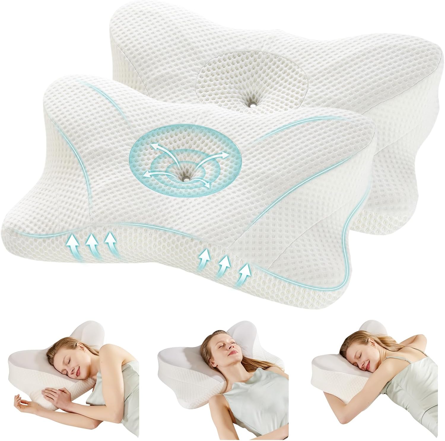 DumosLifestyle DUMOS Cervical Neck Pillow, Cooling Ergonomic Memory Foam Pillows for Neck with Breathable Pillowcase, Dual Height Orthopedi…