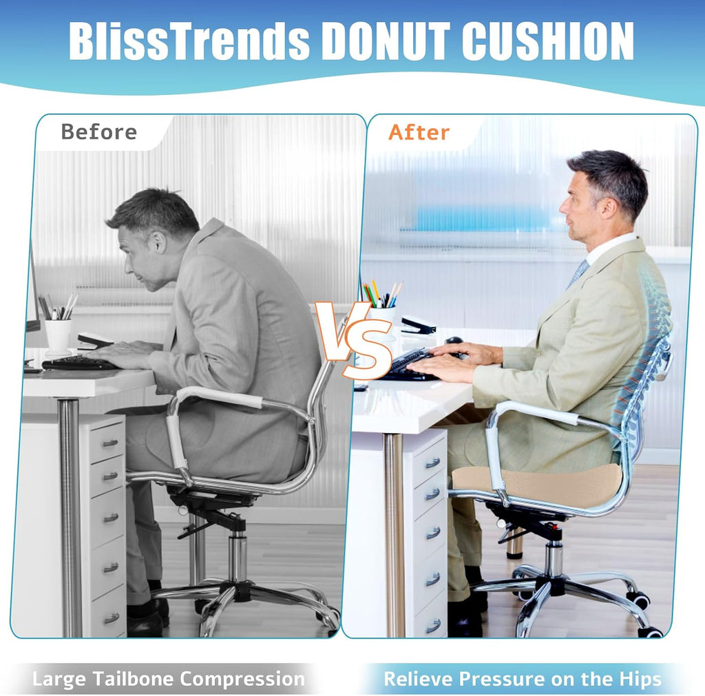 BlissTrends Donut Pillow Seat Cushion, Donut Chair Cushions for Postpartum Pregnancy&Hemorrhoids, Tailbone Cushion, Memory Foam Lifting Cus…