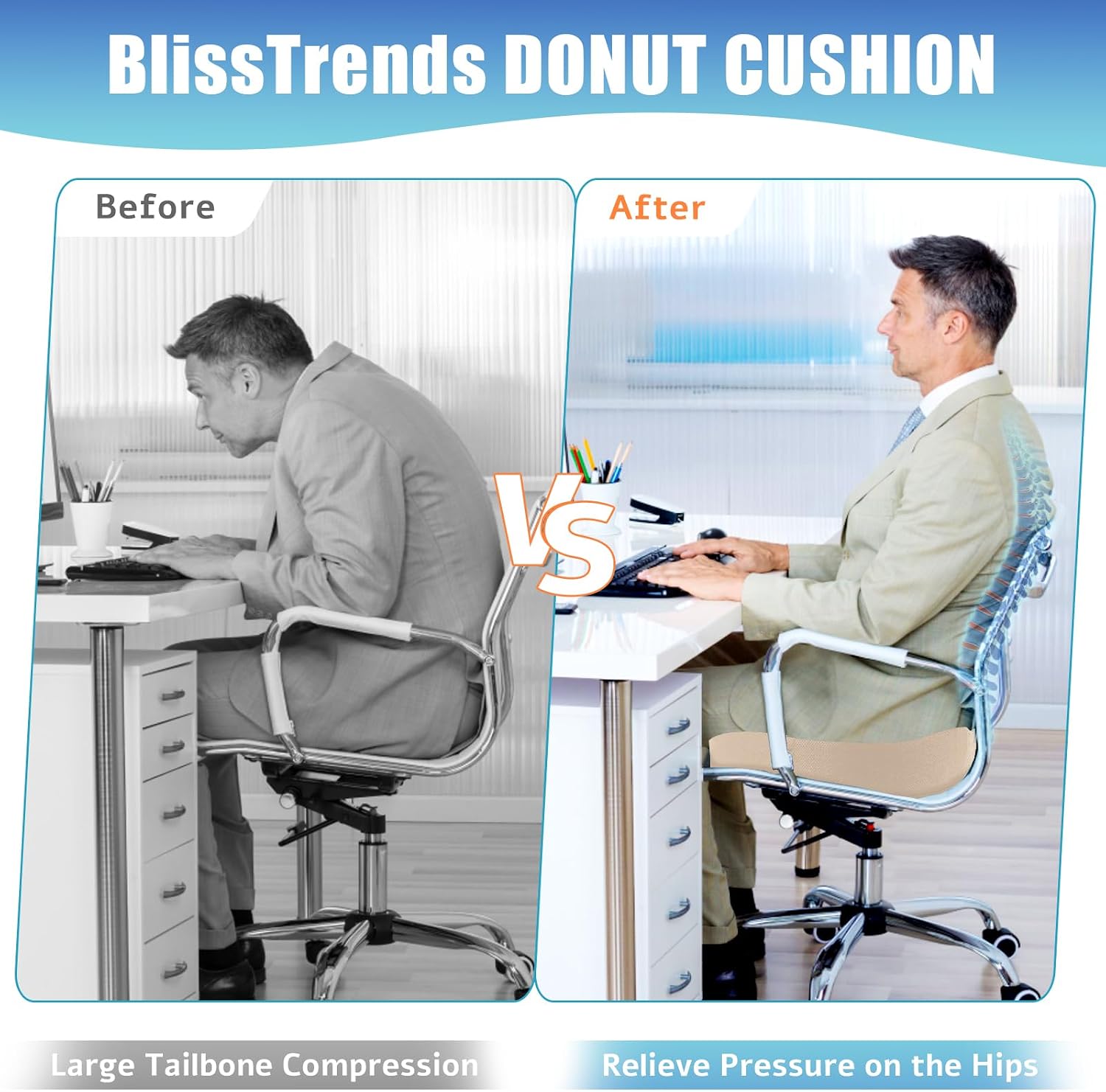 BlissTrends Donut Pillow Seat Cushion, Donut Chair Cushions for Postpartum Pregnancy&Hemorrhoids, Tailbone Cushion, Memory Foam Lifting Cus…