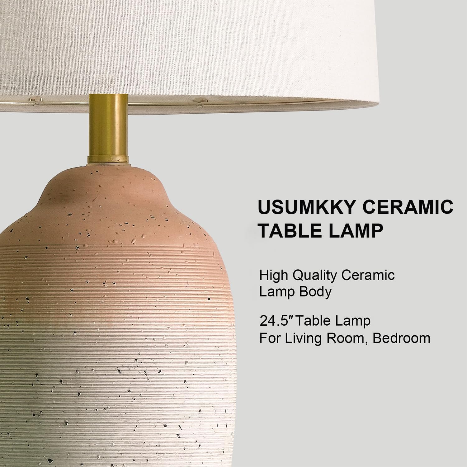 USumkky 24.5" Ceramic Table Lamp with 5FT Cord, Single Farmhouse Vintage Rustic Bedside Lamp for Living Room Bedroom Entryway, Linen…