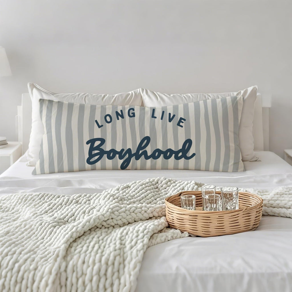 Long Live Boyhood 20x54 Body Pillow Cover for Boys Room Nursery, Boy Nursery Decor, Kids Playroom Decor, Trendy Retro Blue Boyhood…
