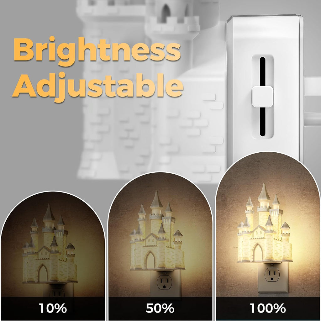 DORESshop Night Lights Plug into Wall,3D Printed Castle Night Light, 3000K Soft White NightLight, 3 Level Brightness Adjustable Dimmable…
