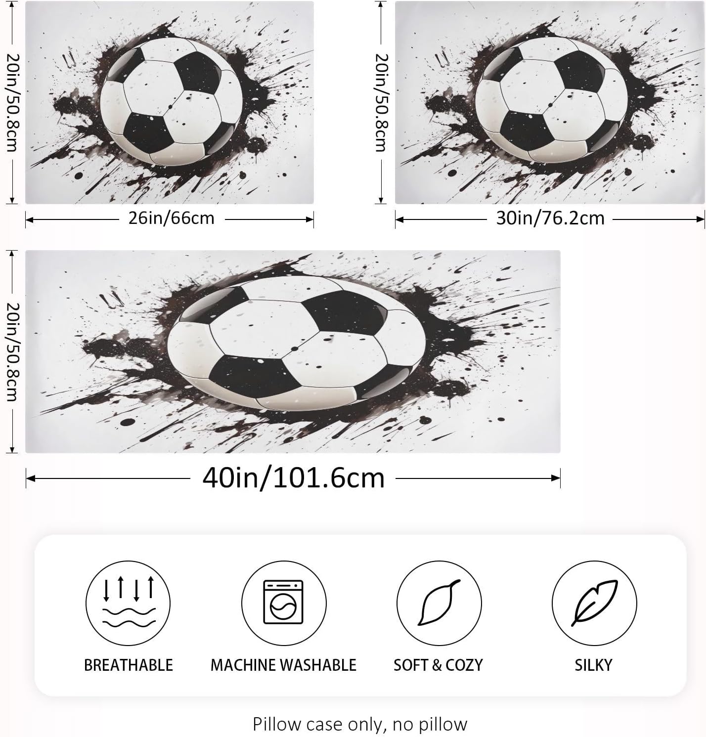 Soccer Ball Pillow Covers Silk Pillowcase for Hair and Skin with Envelope Closure Satin Pillowcase King Size Pillow Case for Hot Sleepers…