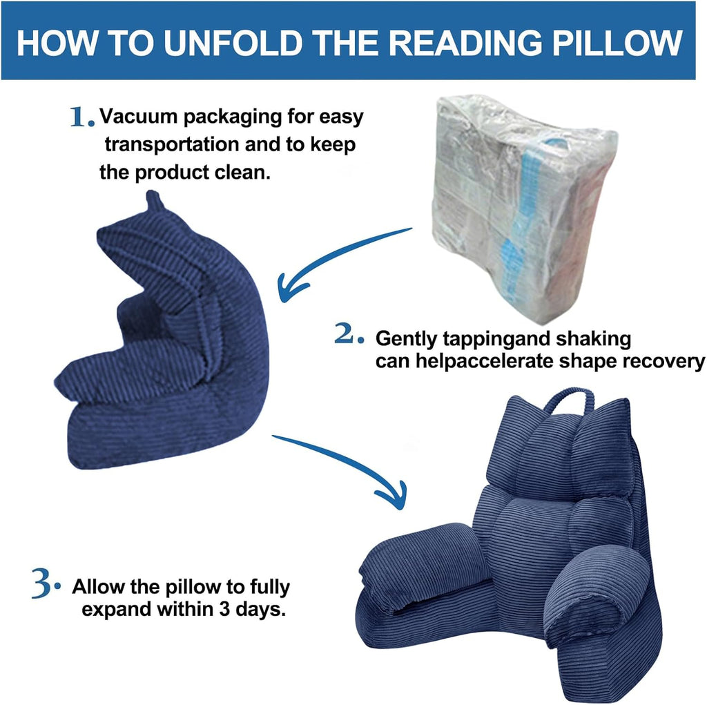 RRPAHWTV Reading Pillow for Bed with High Arm Rests, Back Support Pillow for Sitting Up in Bed with Shredded Memory Foam for Reading, TV…