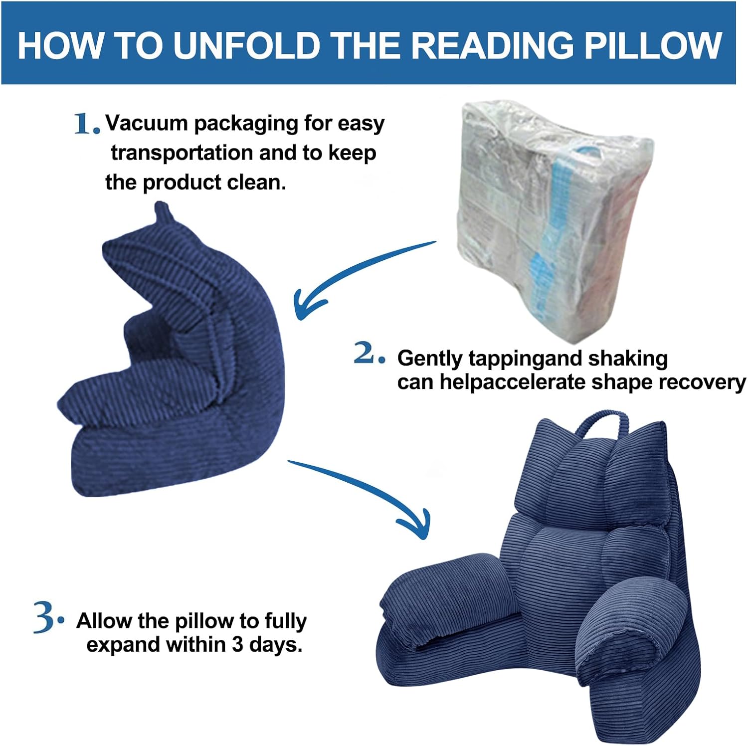RRPAHWTV Reading Pillow for Bed with High Arm Rests, Back Support Pillow for Sitting Up in Bed with Shredded Memory Foam for Reading, TV…