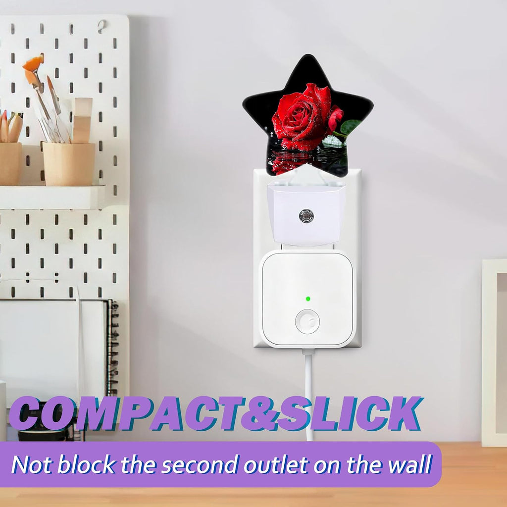 Energy Efficient Nightlights Plug in Wall, Red Rose Flower Night Light for Kids Bedroom Decorative, Vivid Floral Dusk-to-Dawn Sensor…