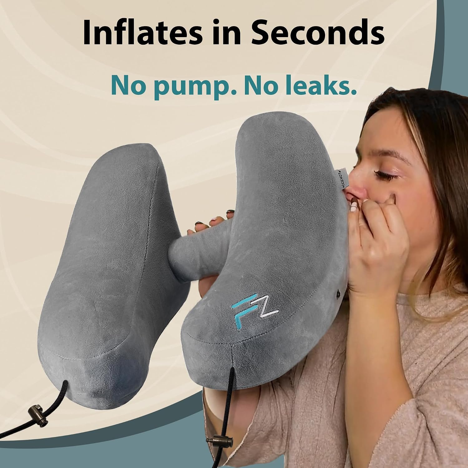FLOWZOOM Air Inflatable Neck Pillow for Traveling on Plane - H-Shape Hooded Travel Pillow with 5 Snooze Modes, Fast Inflation, Pressure…