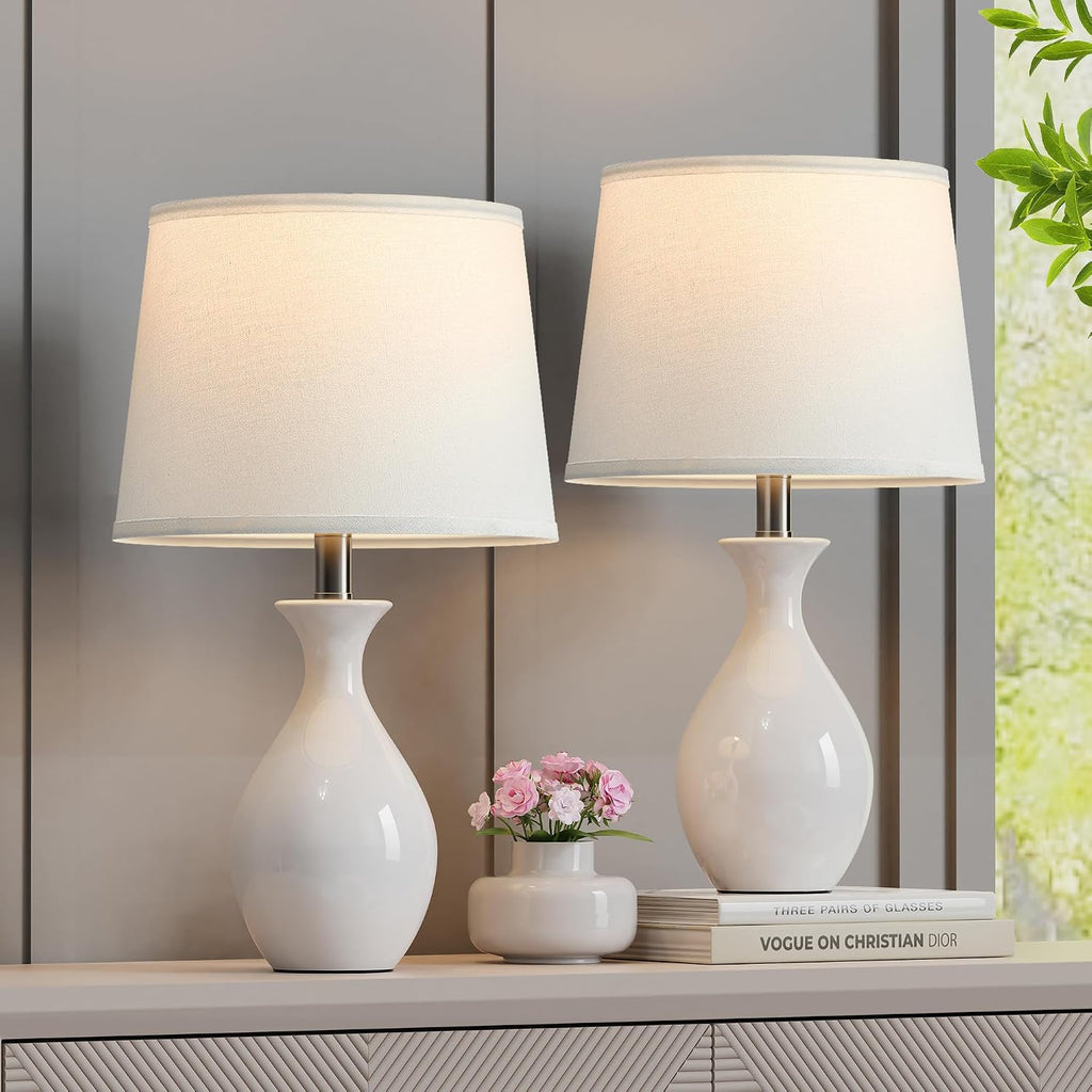PARTPHONER Table Lamp Set of 2, Modern Ceramic Bedside Lamps for Night Stands, Classic Small Lamp Nightstand Lamp for Bedroom Living Room…