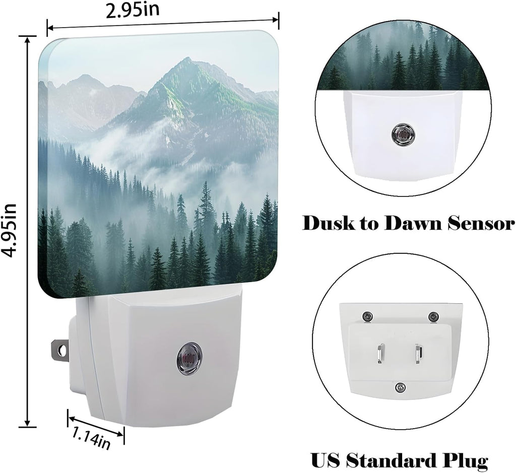 Mountain Forest Night Light, Plug Into Wall with Dusk to Dawn Light Sensors, Warm Nightlights for Bedroom, Bathroom, Hallway, Kitchen…