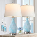 Modern Accent Table Lamp Set of 2 Touch Control, 22" Faded Swirl Blue Gray Art Glass Bedside Lamp with USB Ports, 3-Way Dimmable Hand…