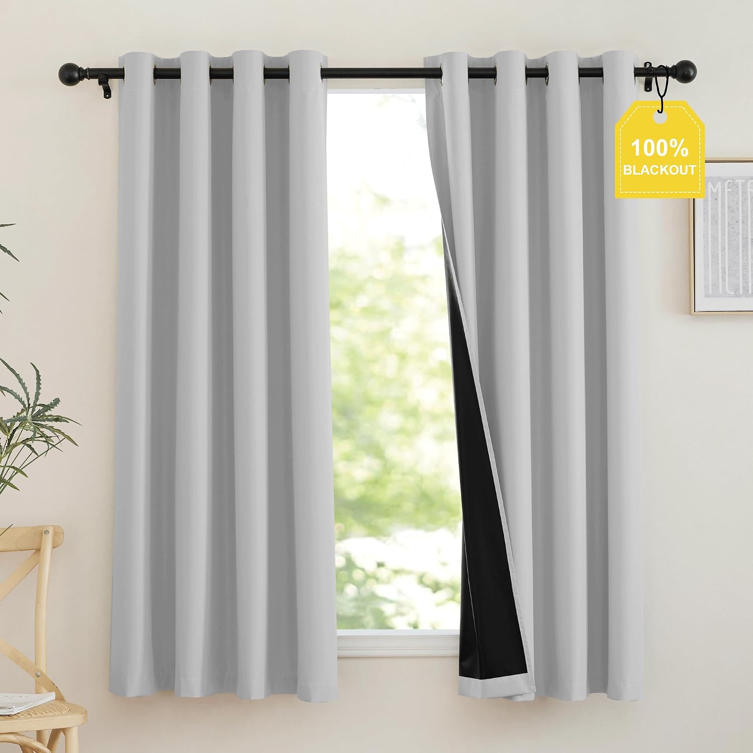Nicetown 100% Blackout Off White Curtains for Bedroom, Grommet Thermal Window Treatments Portable Curtains Lightweight Travel Shades for Li…