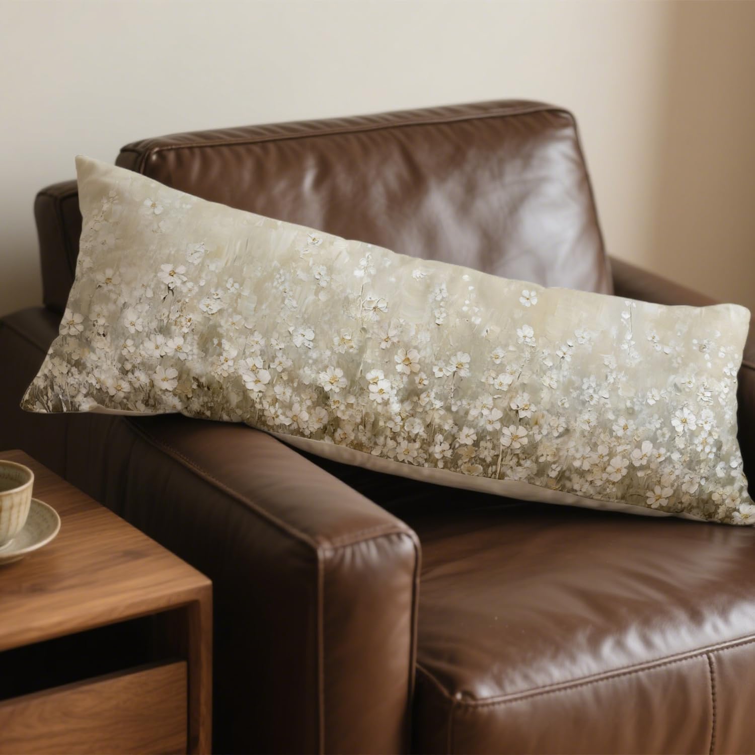 Vintage White Flower 20x54 Body Pillow Cover, Floral Room Decor, Botanical Decor, Abstract Modern Nature Wildflower Botanical Decorative…