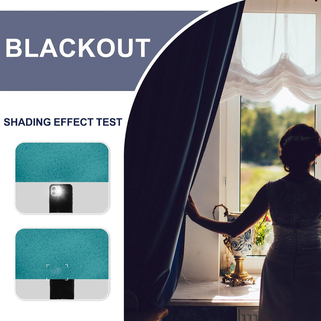 Jiuzhen Blackout Curtains - Thermal Insulated, Light Blocking, Rod Pocket with Tiebacks, Room Darkening, 42 x 63 Inch, 2 Panel Set, Turquoi…