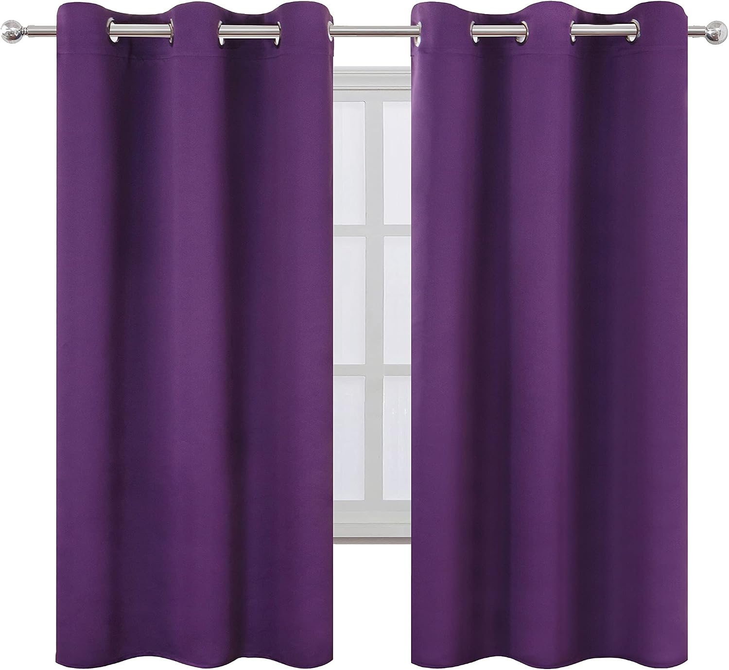 Lemomo Purple Blackout Curtains/42 x 63 Inch/Set of Two Panels Grommet Bedroom Curtains 63 Inch silver