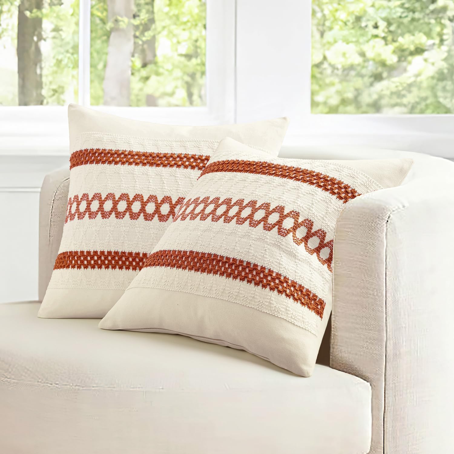MIULEE Set of 2 Burnt Orange Decorative Pillow Covers 20x20 Inch Farmhouse Rustic Boho Couch Throw Pillows Modern Cotton Cushion Covers…