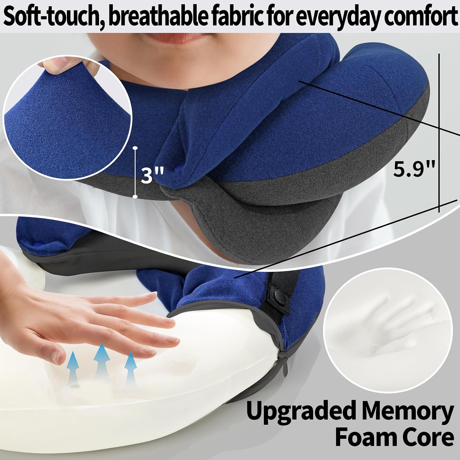 BUYUE Kids Travel Pillows for Airplane, Memory Foam 360° Head Support Sleeping Essentials for Boys Long Flight, Skin-Friendly Soft Neck…