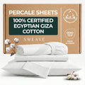 SweaveBedding 100% Egyptian Cotton Percale Sheets Queen Size - Genuine Luxurious 400 Thread Count - Naturally Crisp, Breathable, Skin-Frien…