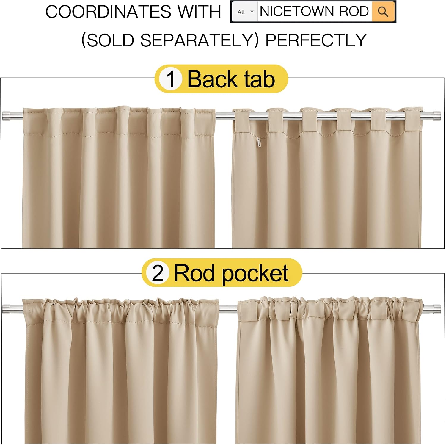 Nicetown Window Treatment Curtains Room Darkening Drapes - (Biscotti Beige Color) 52 Width x 54 Drop Each Panel, 2 Panels Set, Curtains and…
