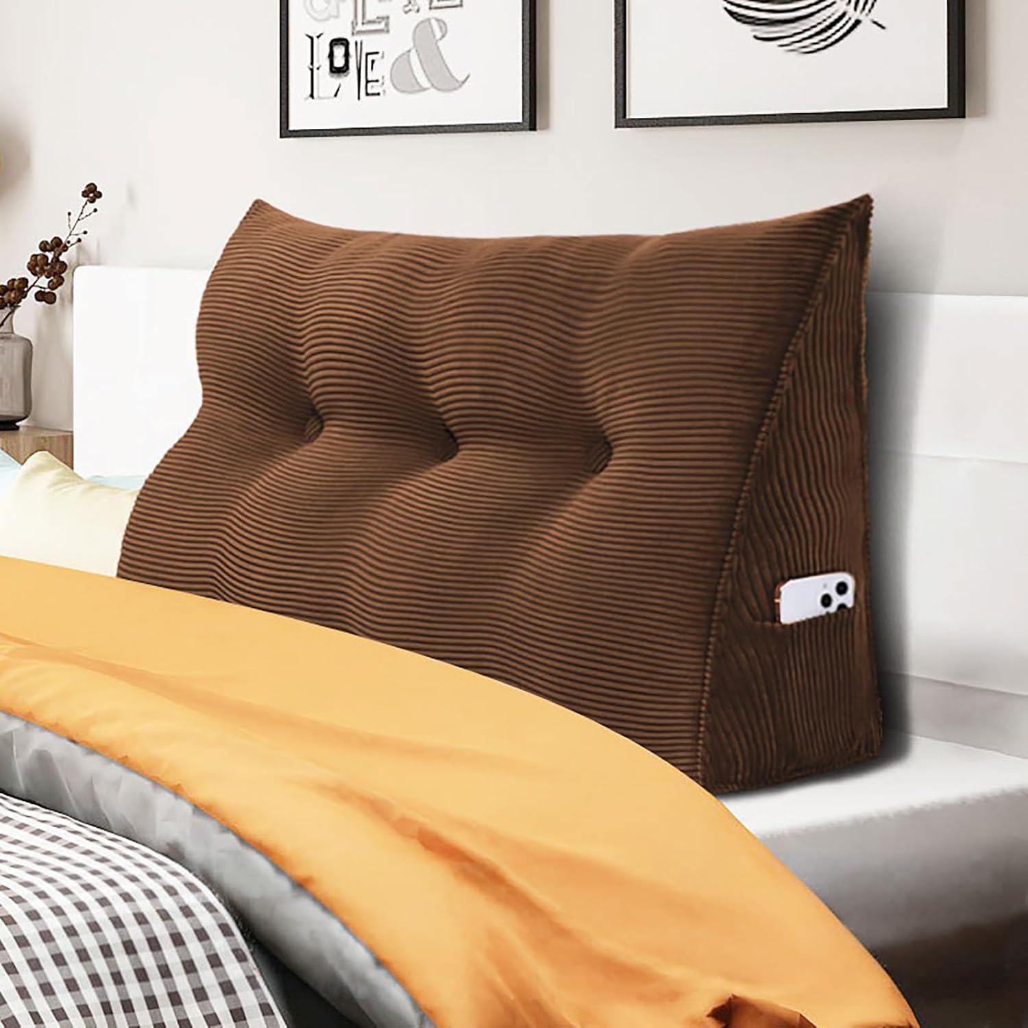 WOWMAX 100% Cotton Corduroy Headboard Pillow – Twin Size Back Support Reading Wedge for Bed & Daybed, Plush Handmade Bolster Cushion with…