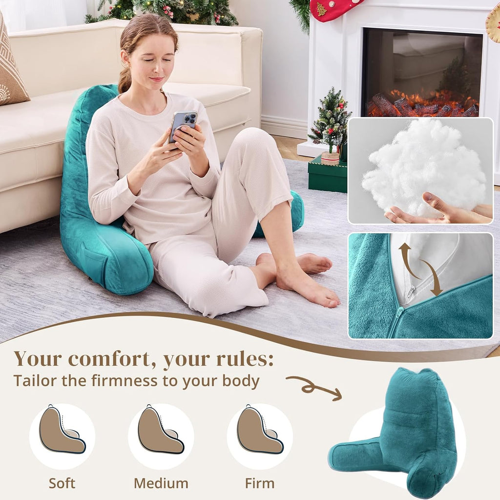 Sasttie Reading Pillow, Pillows for Reading or Relaxing – Ergonomic Support for Head, Neck, Back, and Lumbar, 23-Inch, Teal Blue
