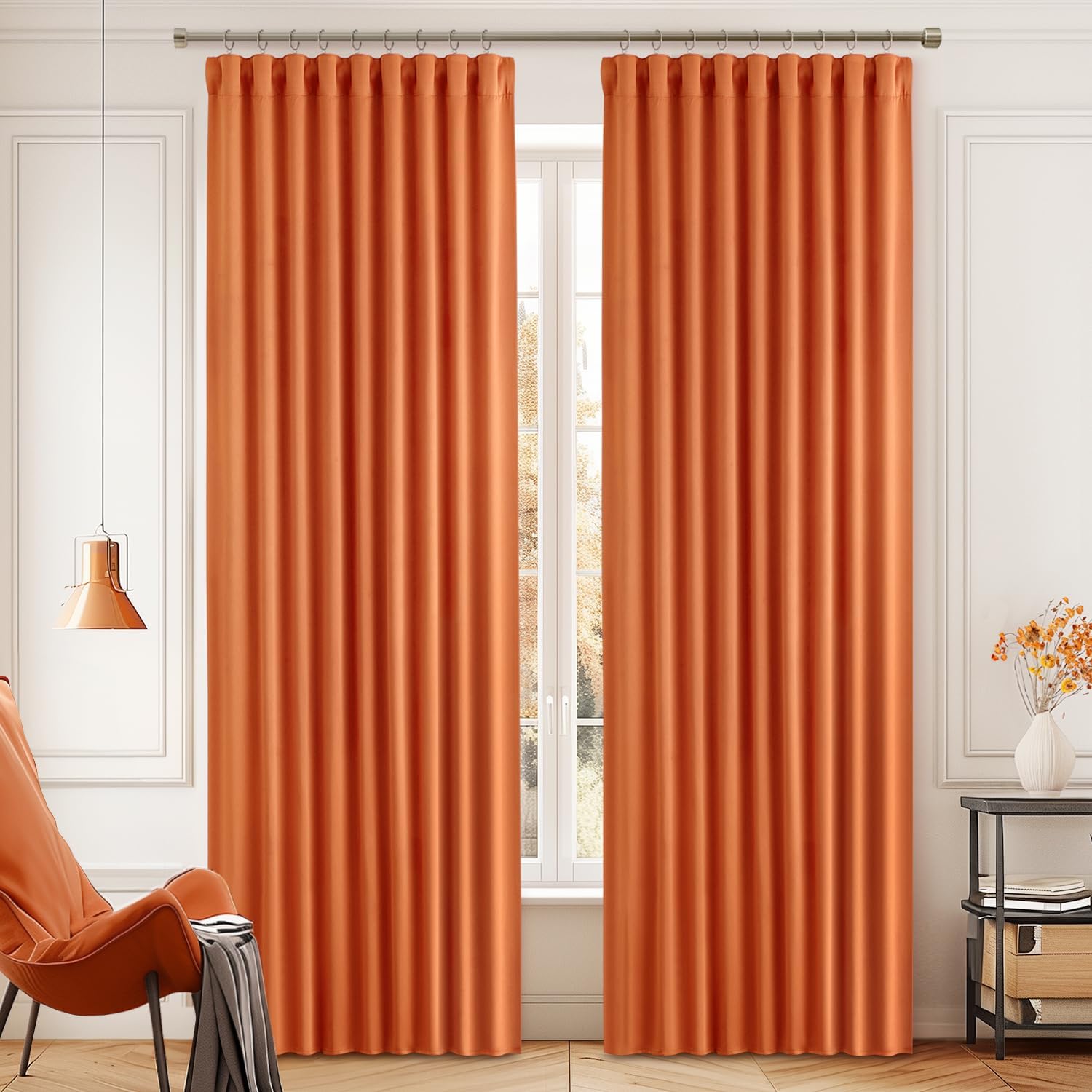 Miulee 2 Panels Orange Back Tab Blackout Curtains 84 Inch Length for Living Room Bedroom Privacy, Rod Pocket/Pinch Pleated Fall Thermal Ins…