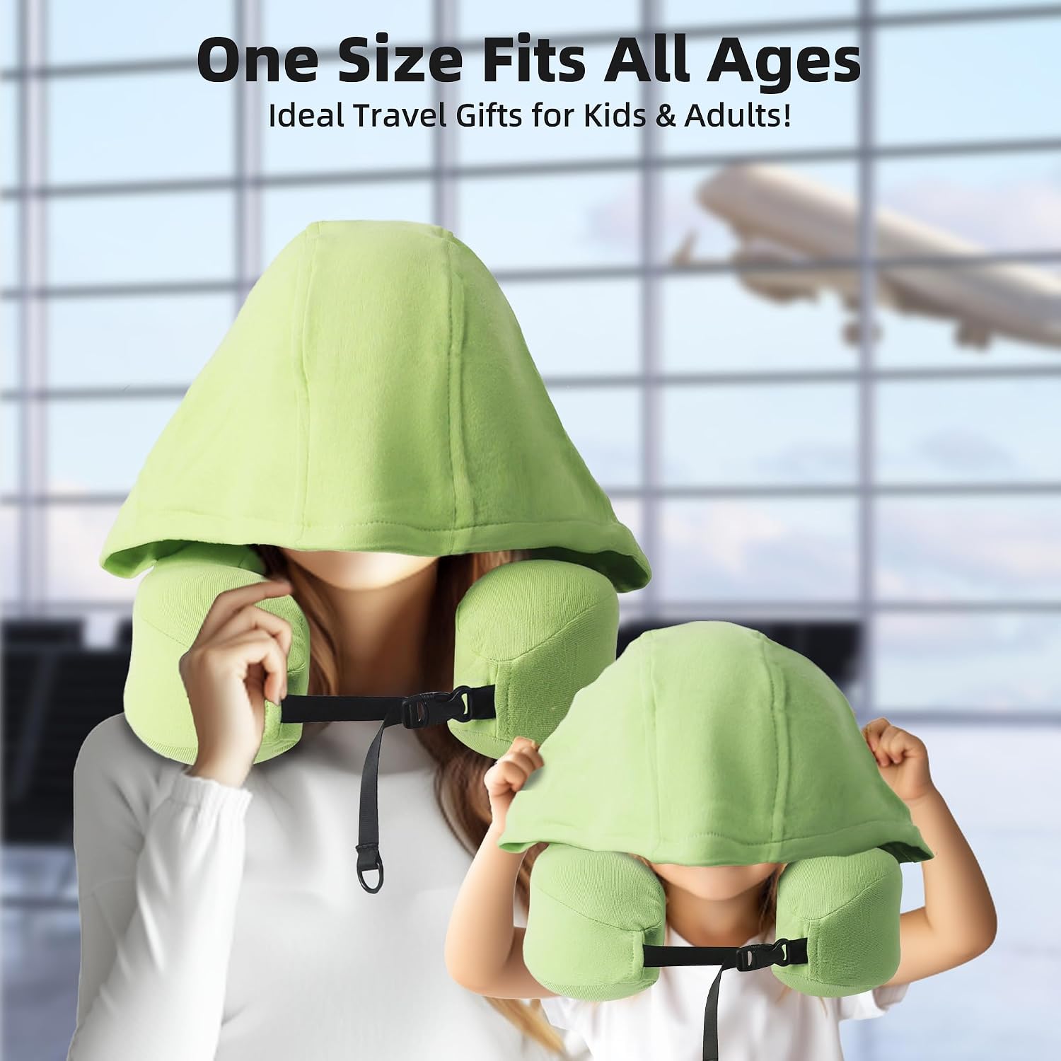 Privacy-Friendly Hooded Travel Pillow for Kids & Adults, Sensory-Friendly, Memory Foam Neck Support for Airplane, Car & Train, Breathable…