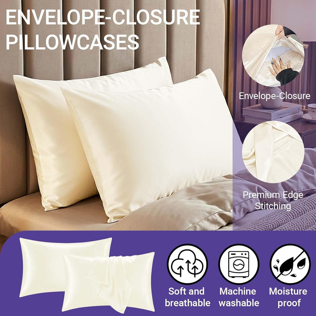 QJFabricCO Q&J Fabric Co. 2 Pack Satin Pillowcase Silk Like Pillow Cases 20x36 inch Beige Cooling Pillow Cases with Envelope Closure for Ha…