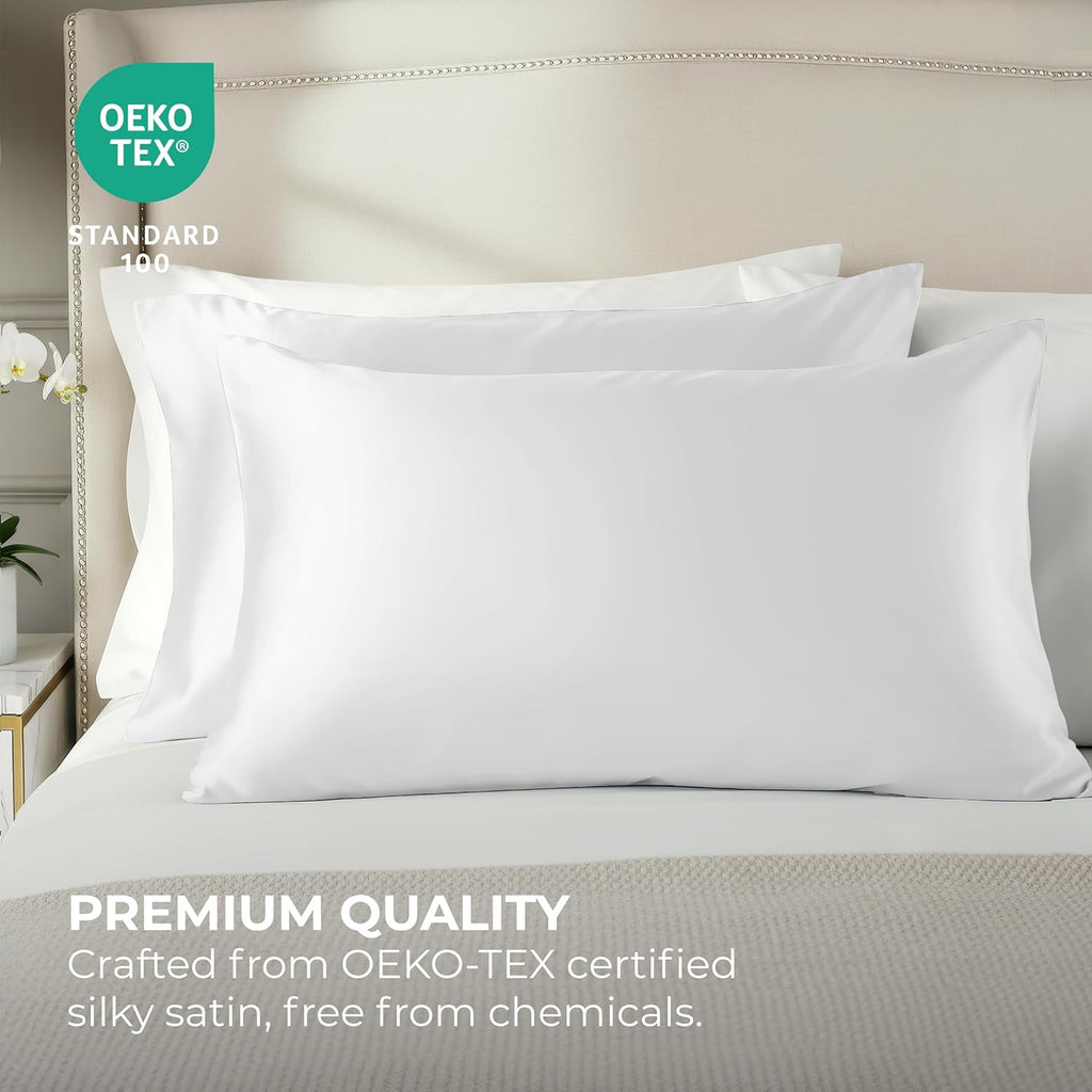 PureBedding Pure Bedding Satin Pillowcase 2 Pack - Queen Size (20"x30", White) - Silky Pillow Cases for Hair and Skin - Satin Pillow Covers…