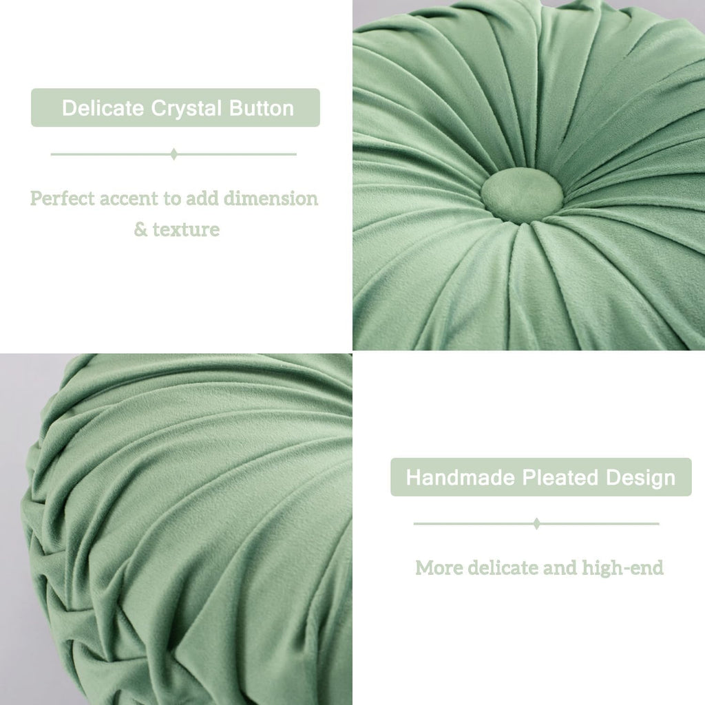 Hig Set of 2 Decorative Round Pleated Throw Pillows, Classy Accent Pumpkin Throw Pillows with Center Button, Vintage Velvet Floor Pillows f…