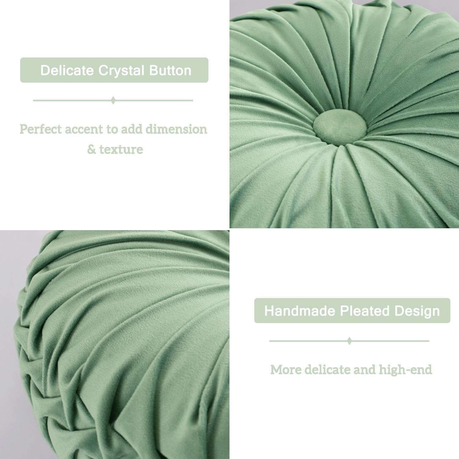 Hig Set of 2 Decorative Round Pleated Throw Pillows, Classy Accent Pumpkin Throw Pillows with Center Button, Vintage Velvet Floor Pillows f…