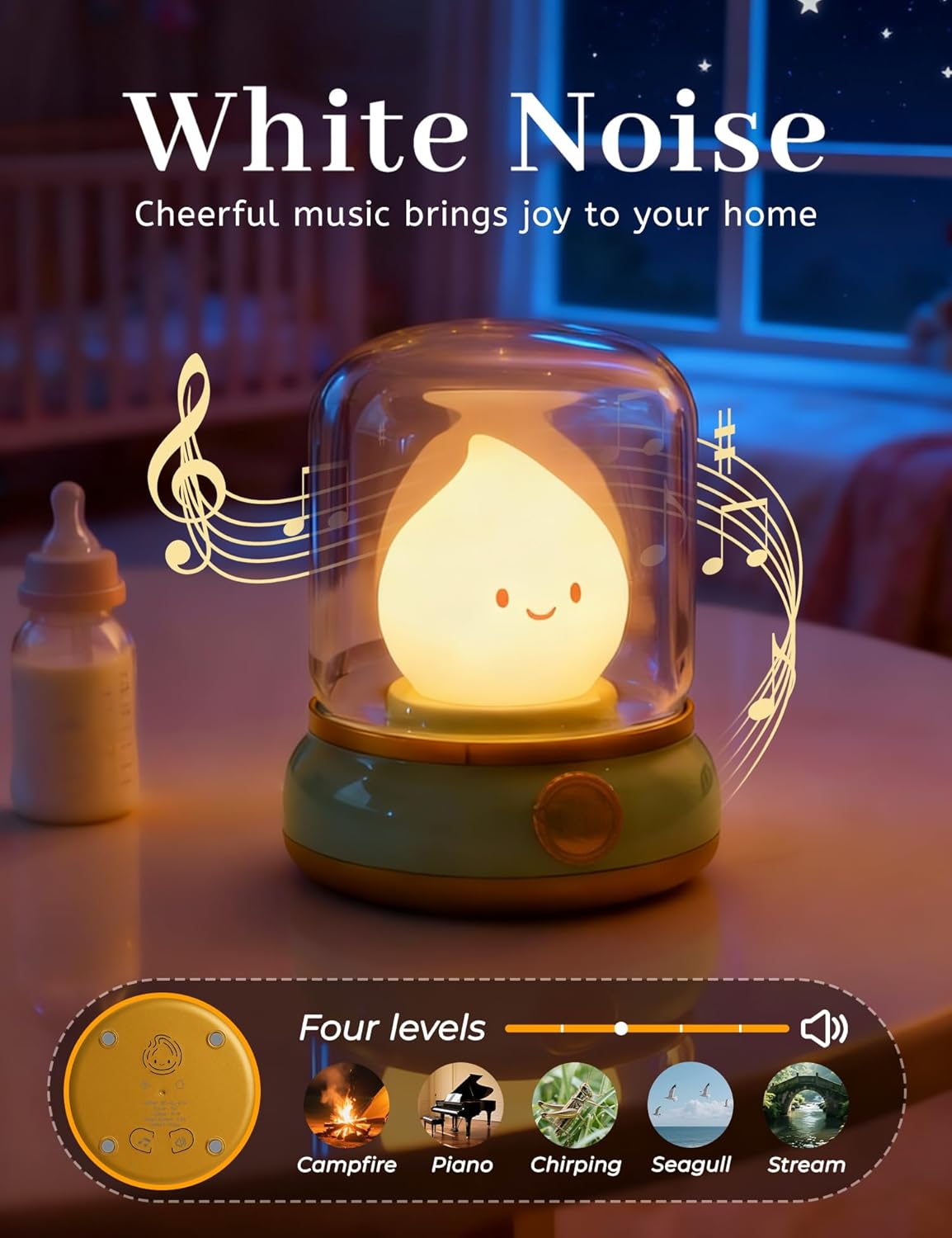WANIDEA Chibi Flame Lamp, Sleep White Noise Machine Night Light, Waterproof Shower Lamp5 White Noise with 4 Level Volume Adjustment…