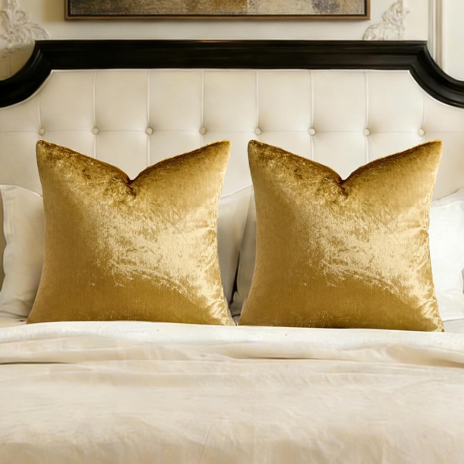 GIGIZAZAFocusingonhomedecoration GIGIZAZA Gold Velvet Pillow Covers 26x26, Pack of 2 Throw Pillows Square Covers Modern Decorative Big Pill…
