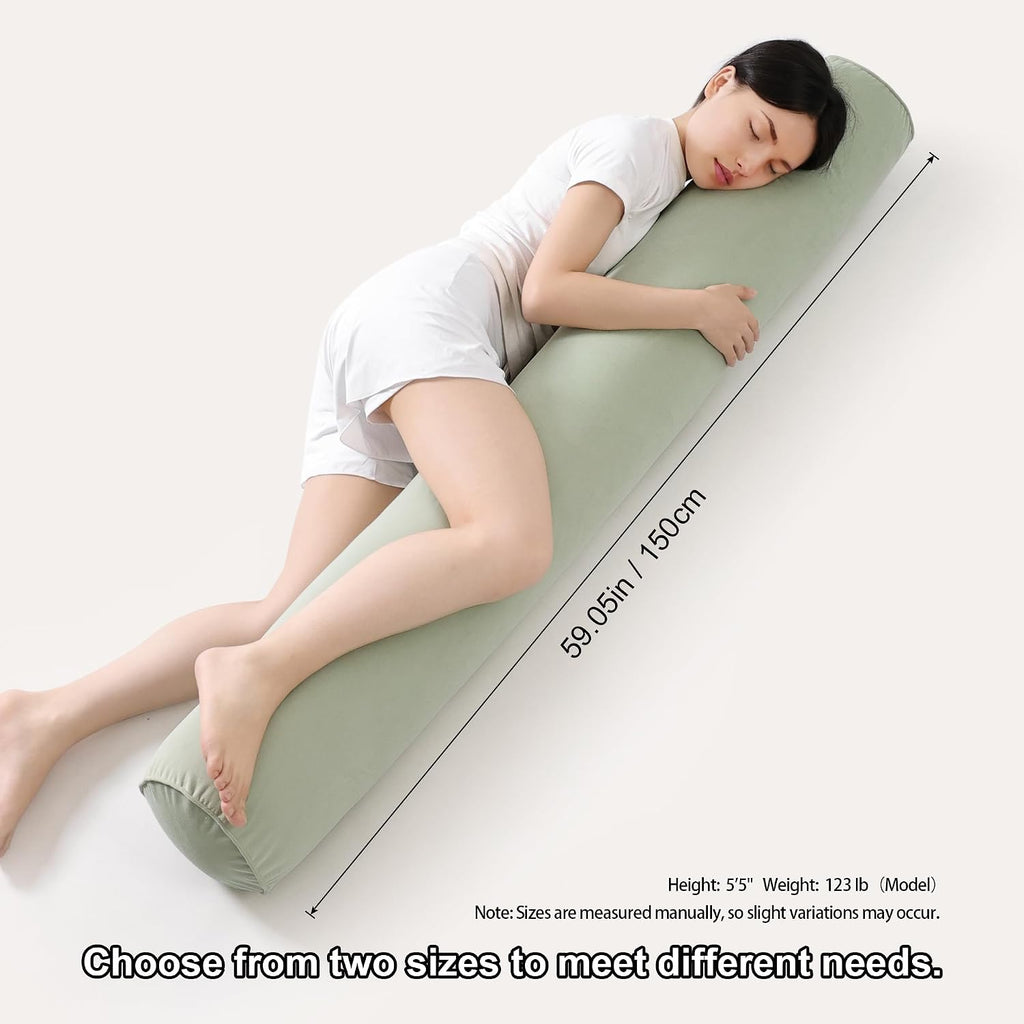 Body Pillow for Adults, Long Round Pillow, Big Cylindrical Pillow, Large Full Bolster Pillows for Side Sleepers (Celadon Green, 59"*7.87")