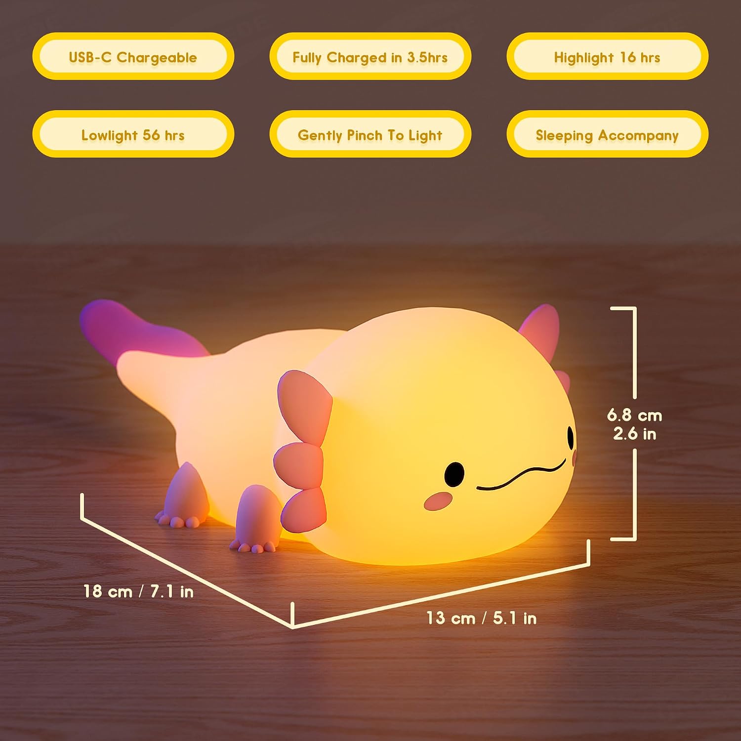 UNEEDE Axolotl Night Light for Kids, Animal Silicone Nursery Night Lamp, Rechargeable Table Lamp Bedside Lamp, Cute Room Decor Night…