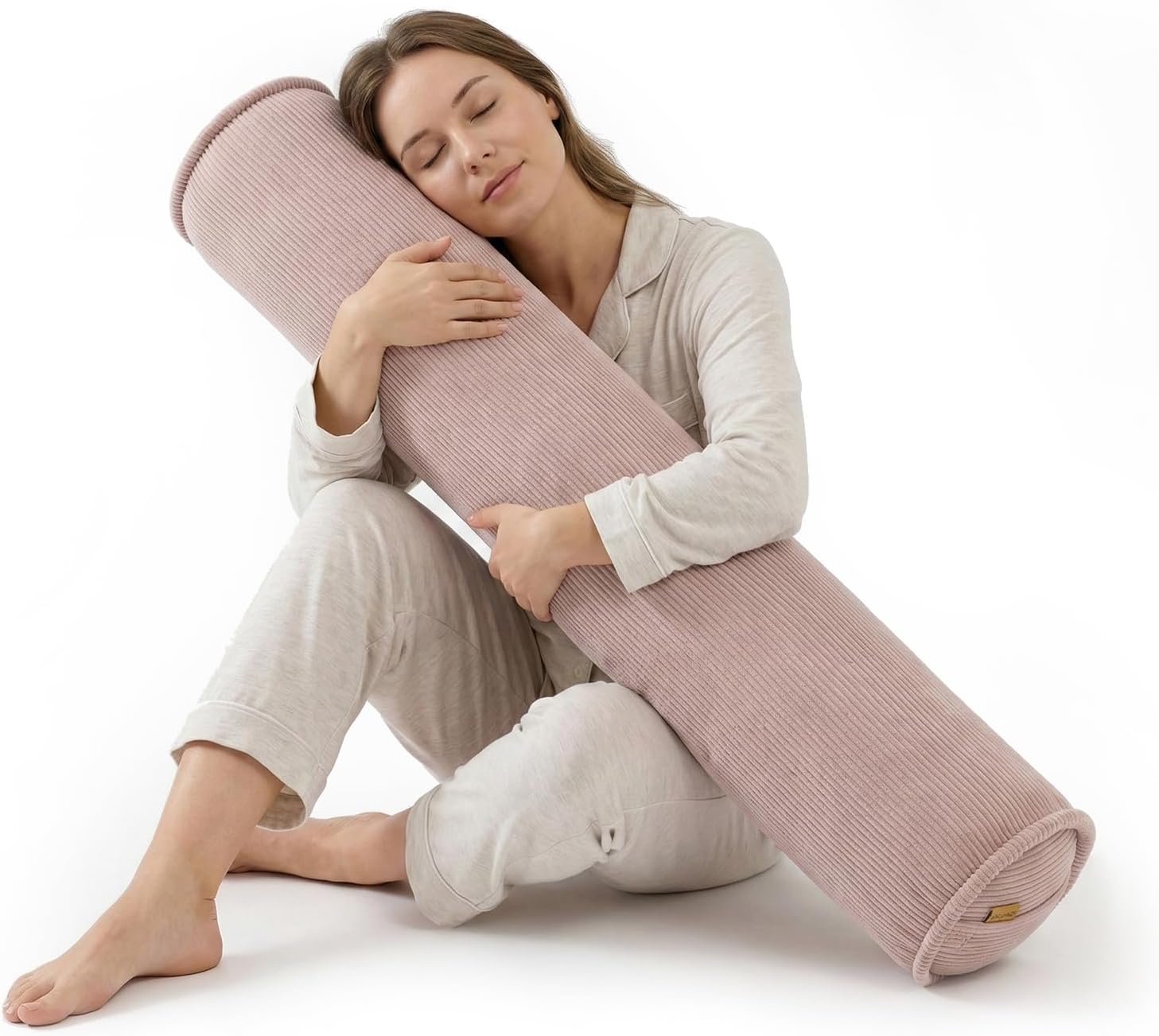 Corduroy Body Pillow, Large Round Bolster Roll Pillow for Side Sleepers, Tube-Style Hugging Body Pillow for Bed & Sofa, Removable Washable…