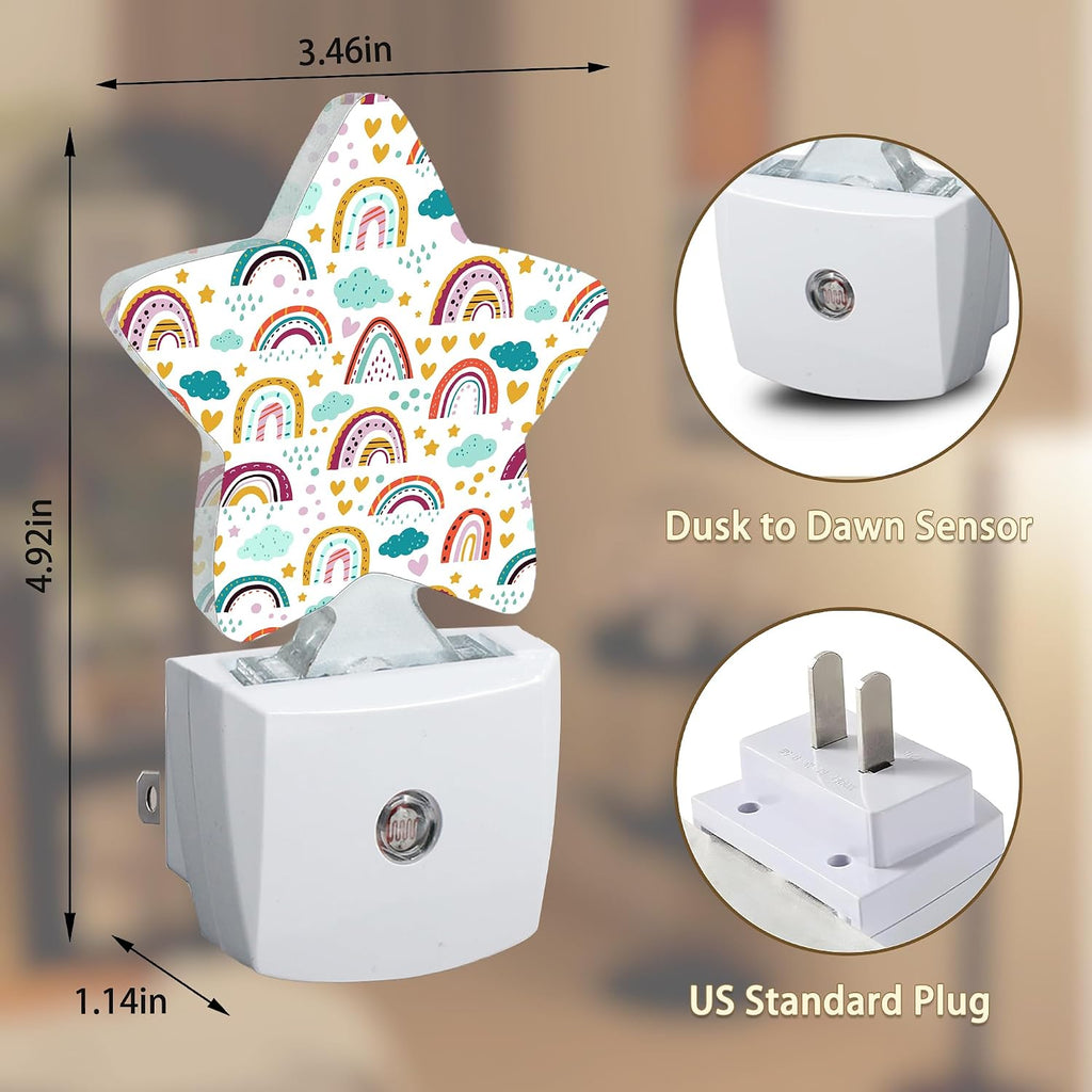 Star Heart Rainbow Night Lights Plug in Wall Lamp Smart Dusk to Dawn Sensor for Home Decorative, Kids Room Bedroom Bathroom Kitchen…