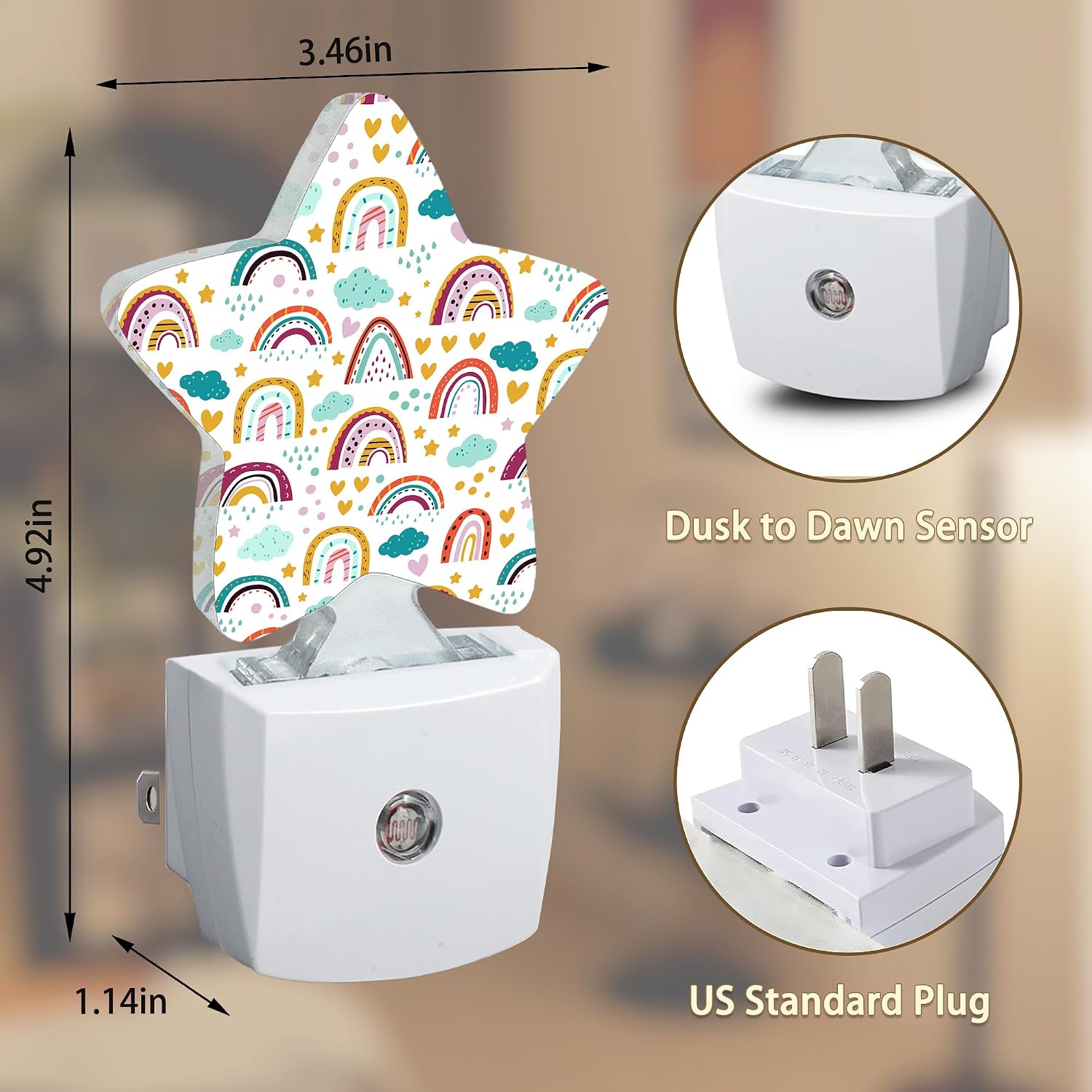 Star Heart Rainbow Night Lights Plug in Wall Lamp Smart Dusk to Dawn Sensor for Home Decorative, Kids Room Bedroom Bathroom Kitchen…