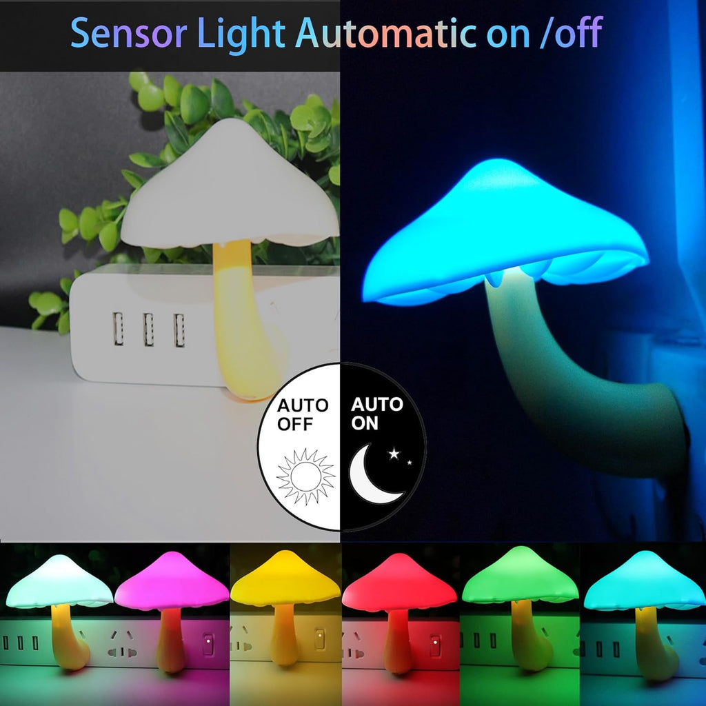 AUSAYE 3 Pack Sensor LED Night Light Plug in Lamp 7 Color Changing Mushroom Light Cute Night Lights for Adults Kids NightLight…