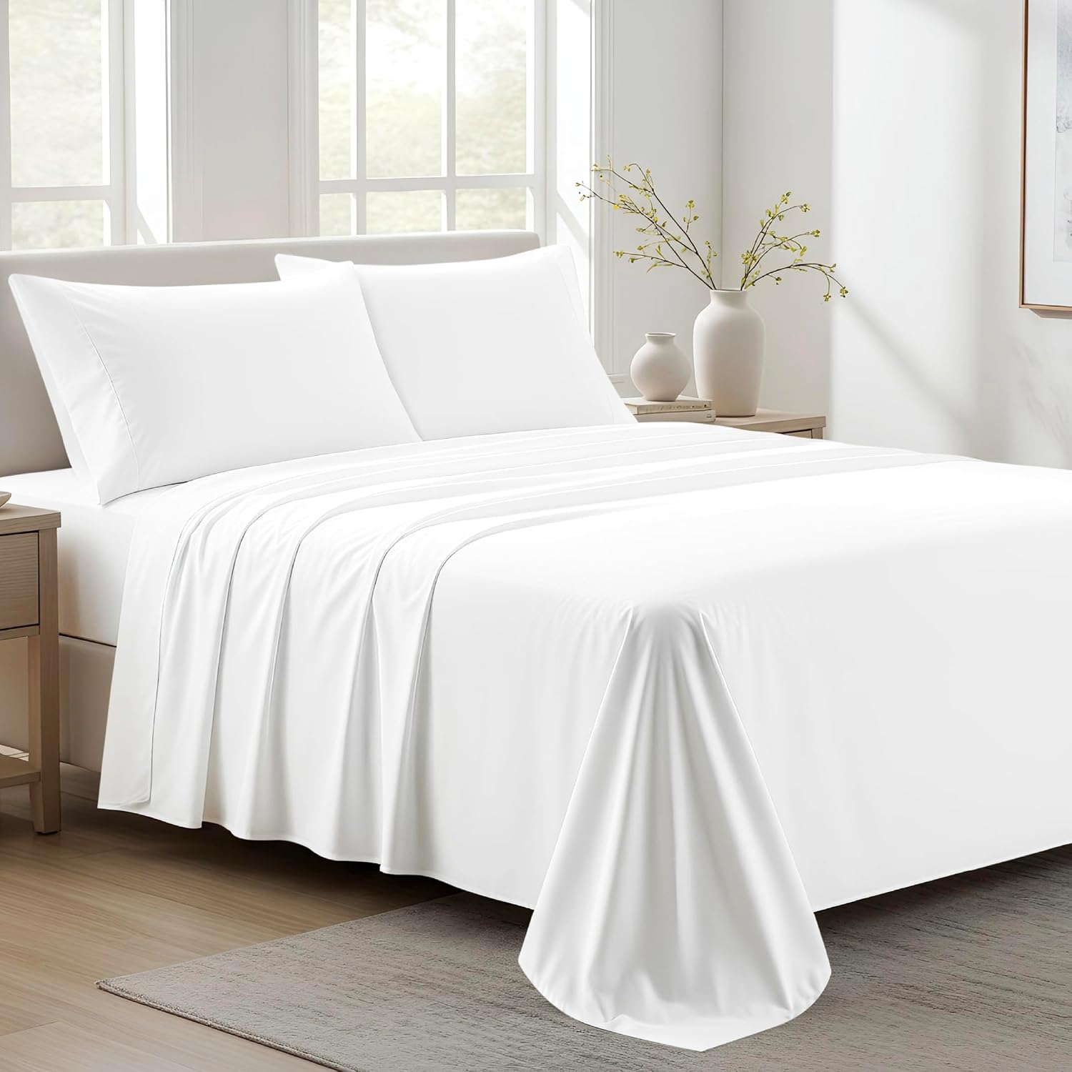 AshtonSheets 100% Organic Cotton Sheets King Size - Organic Cotton King Size Percale Weave Sheet Set (4 PC, White), Soft, Cooling, Crisp &…