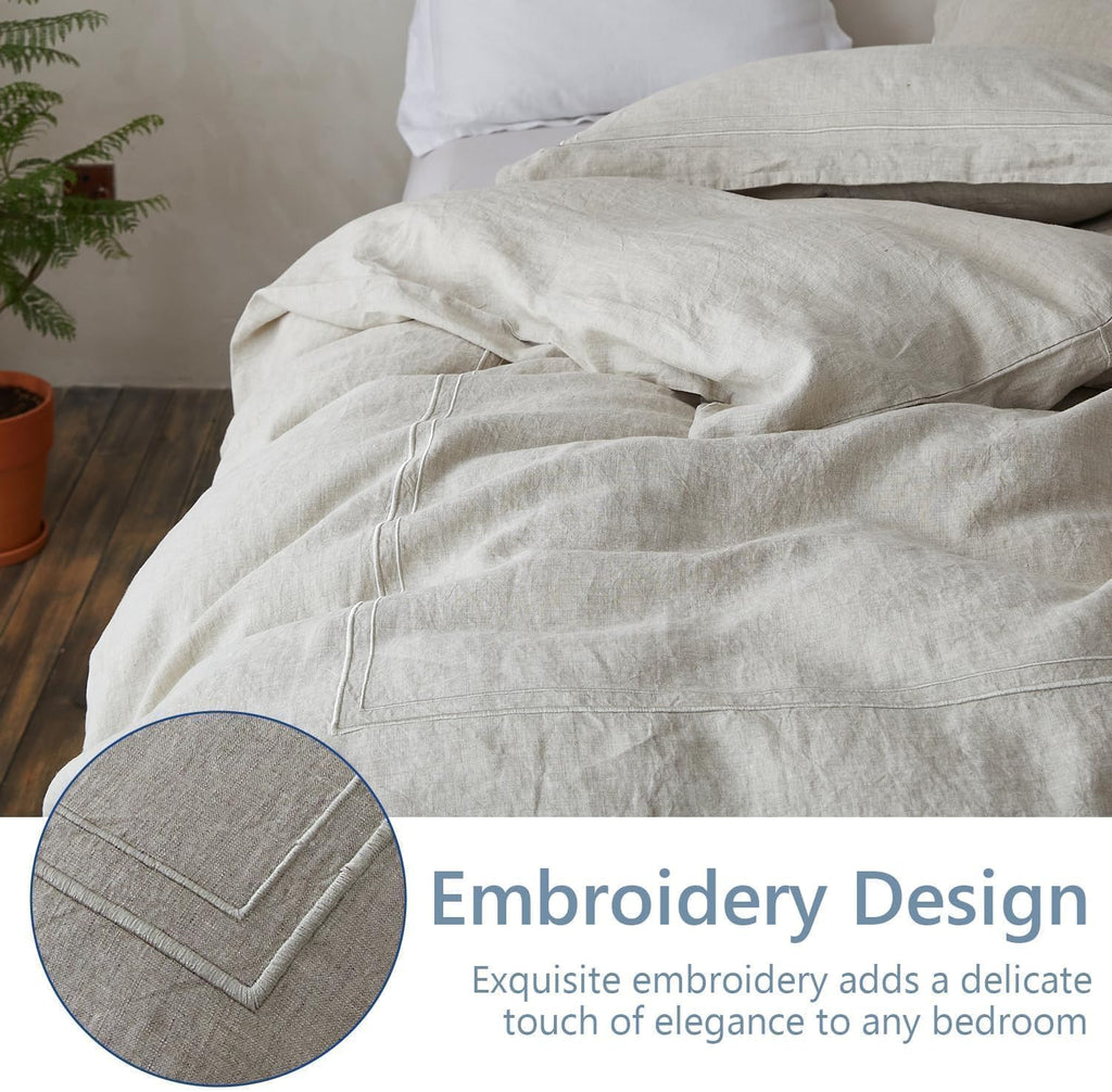 Simple&Opulence 100% Washed Linen Duvet Cover Set 88"x92" - 3 Pieces Soft Farmhouse Comforter Set Double Embroidered with Button Closure…