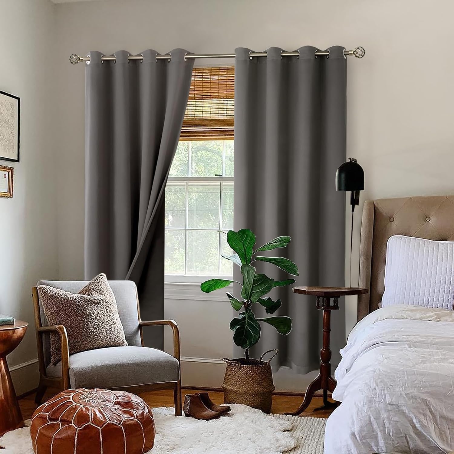 BGment Thermal Insulated 100% Blackout Curtains for Bedroom with Black Liner, Double Layer Full Room Darkening Noise Reducing Grommet Curta…