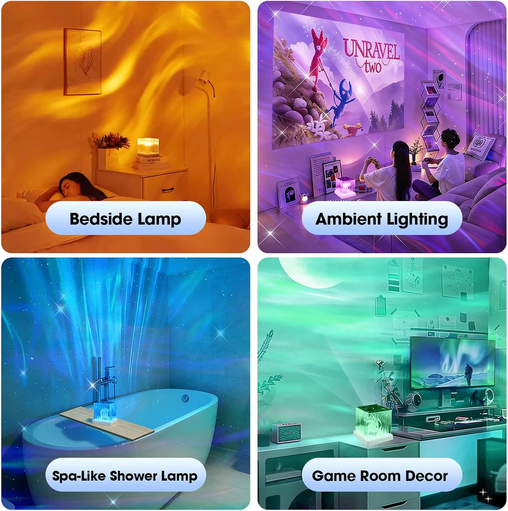 Northern Lights Projector, 16 Colors Aurora Cube Shower Lamp Projector with Remote and 3D Ocean Water Ripple Lamp for Bedroom, Galaxy…