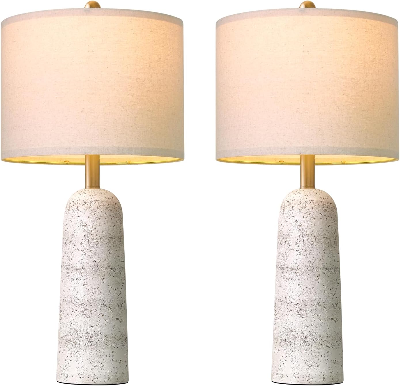 BOBOMOMO 27.25" Modern Table Lamp Set of 2, White Resin Table Lamps with Stone Look, Lamps for Living Room with Linen Shades, Bedside…