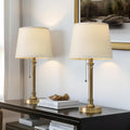 Oneach 19.5” Warm Gold Table Lamps Set of 2, Pull Chain Switch Bedside Table Lamps, Modern Nightstand Lamp with Linen Shade, Small Desk…