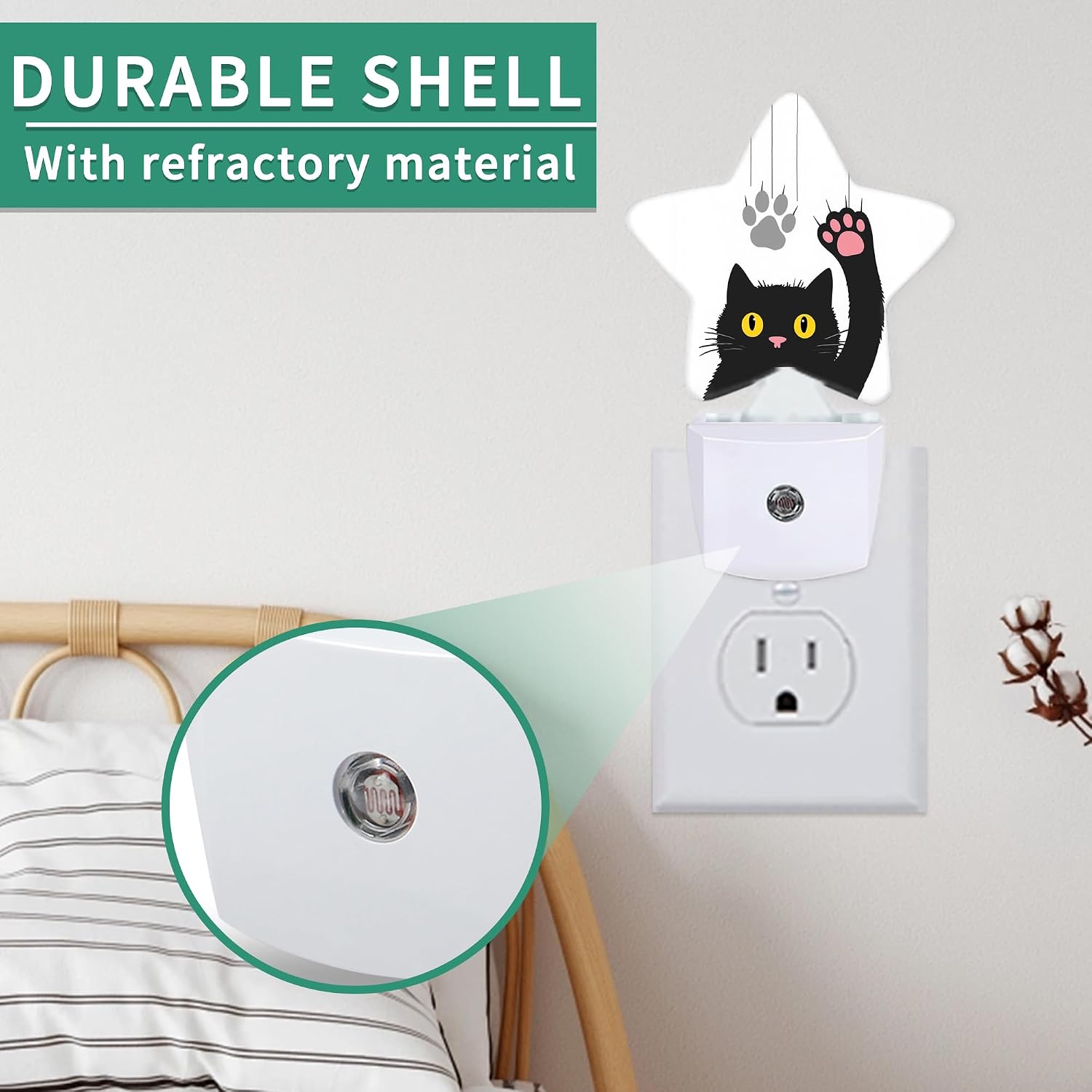 Star Night Light with Dusk to Dawn Sensor, Black Cat Plug in Night Light for Kids Bedroom Nursery, Soft Warm Glow Lamp for Hallway…