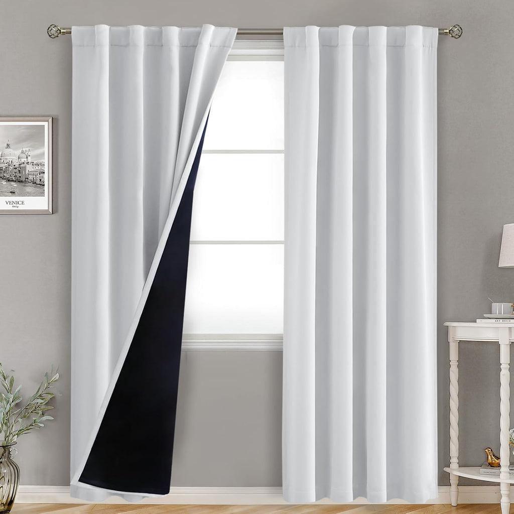 BGment Greyish White 100% Blackout Curtains for Bedroom, 84 inch Panels Black Out Rod Pocket and Back Tab Double Layer Room Darkening…