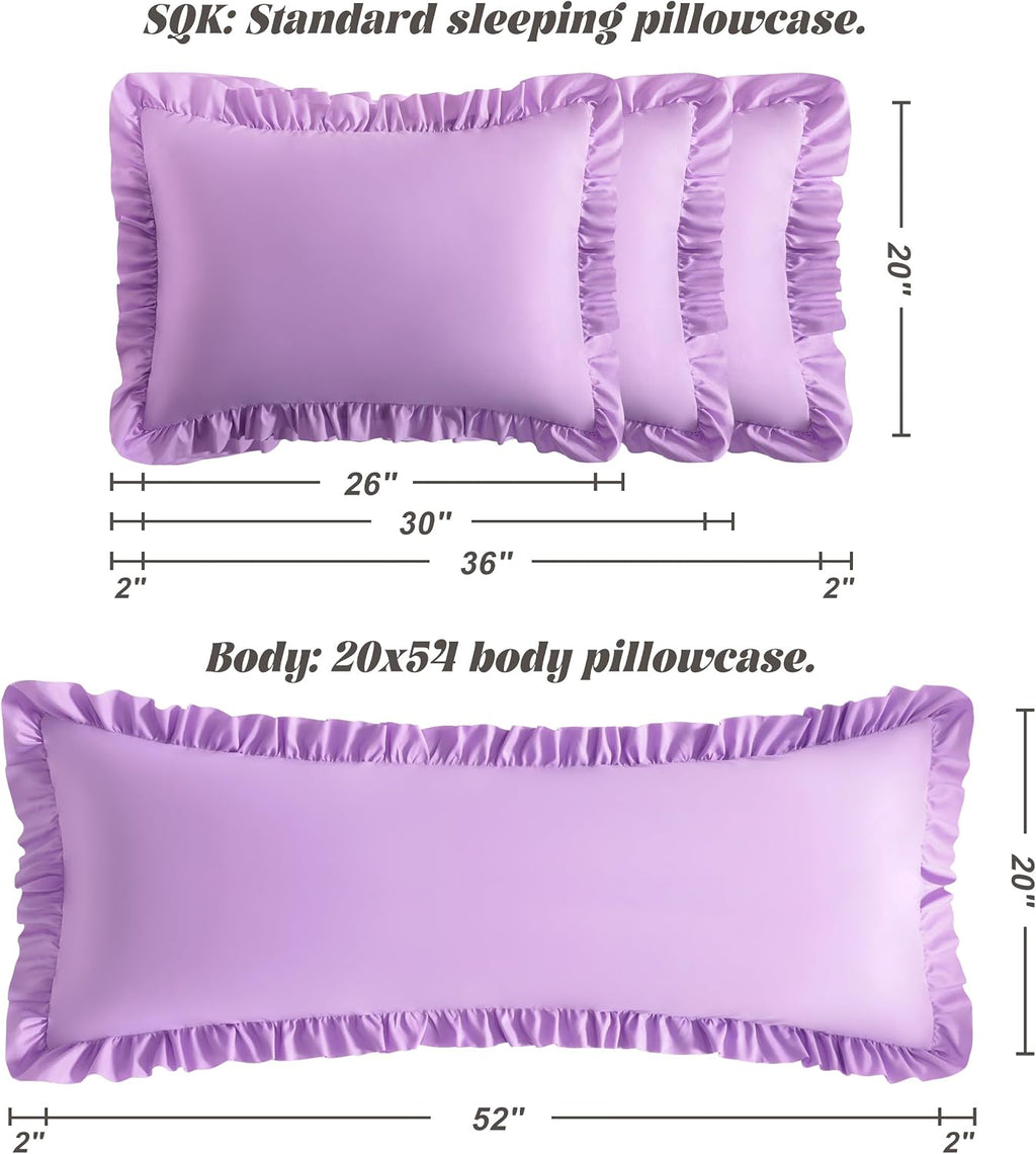 Bedsum Ruffled Pillow Shams Queen 20x30 Set of 2, Brushed Microfiber Pillowcases with Envelope Closure, Soft Wrinkle-Resistant, Light Purple