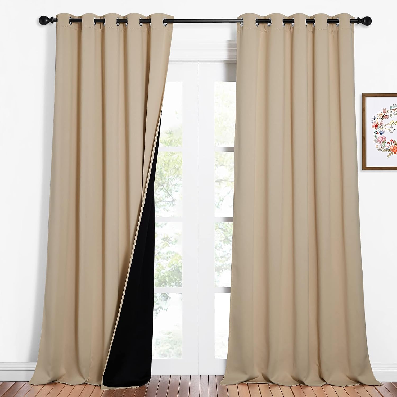 Nicetown Thermal Insulated 100% Blackout Curtains, Noise Reducing Performance Drapes with Black Lining, Full Light Blocking Drapery Panels…