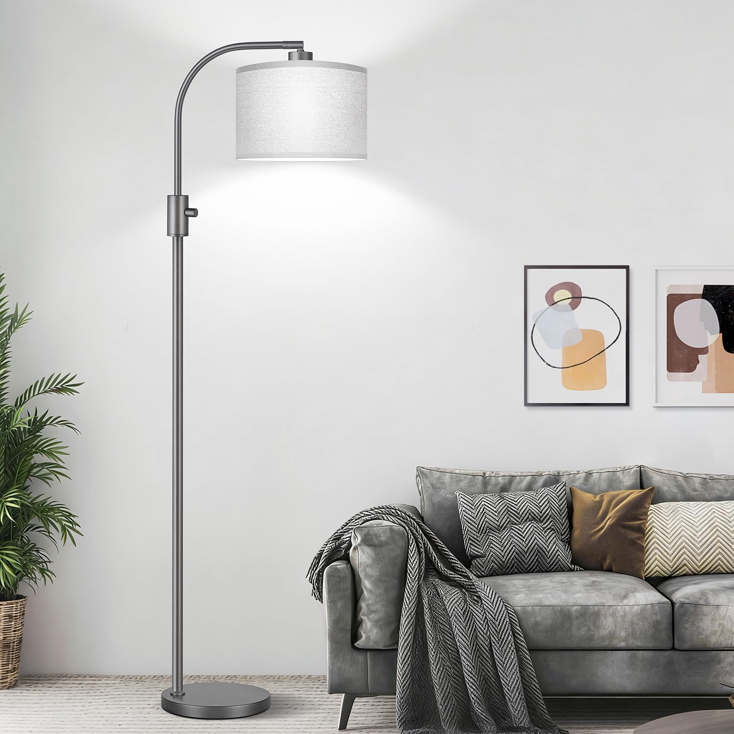 Nintiue Upgraded Modern Arc Dimmable Tall Standing Floor Lamp with Gray Shade, 1200 Lumens LED Bulb Included, for Living & Reading Room…